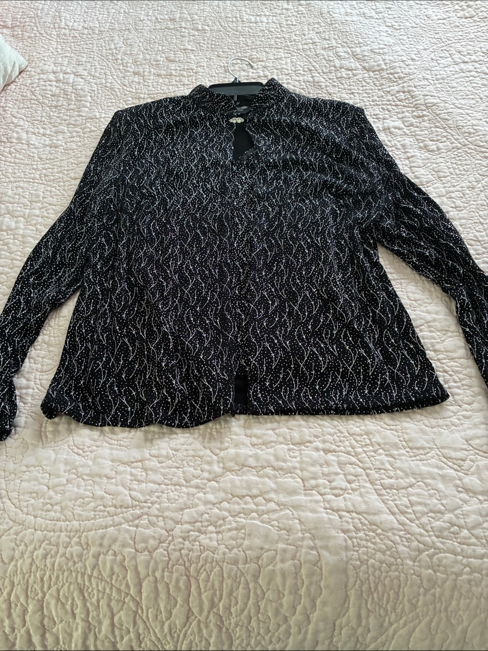 Women’s Black Patterned Long-Sleeve Blouse with matching cami.